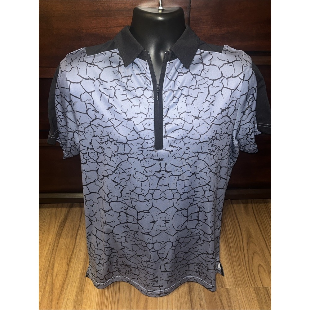 J by Jamie Sadock 1/4 Zip Men's Polo Sz Medium Golf Gray Geometric Short Sleeve